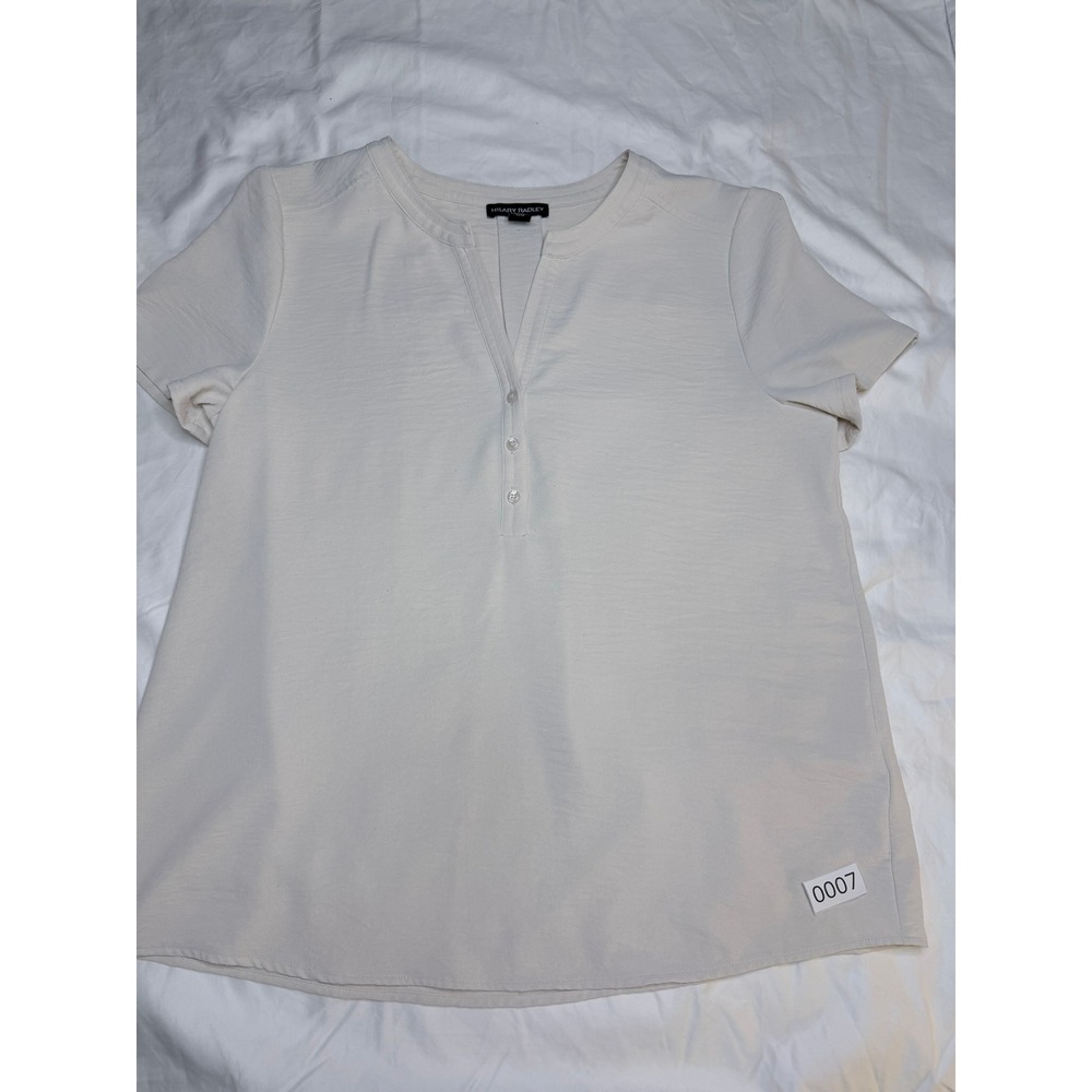 Hilary Radley Womens Cream Short Sleeve Split Neck Button Blouse CU19143-223 S